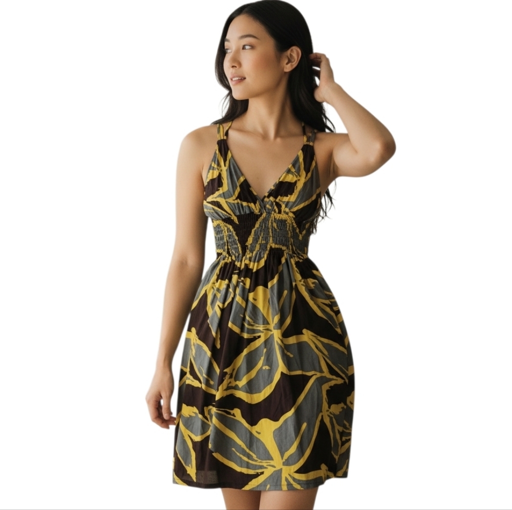 Y2K style yellow and black midi dress with a boho vibe size M